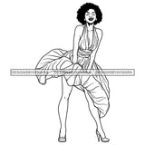 Black Woman Wearing Hot Sexy Dress High Heals Showing Cleavage Eye Closed Curly Hairs Style Girl Gold Golden Jewelry Earrings Makeup Black Lipstick Magic Melanin Nubian Lady SVG JPG PNG Vector Clipart Cricut Silhouette Cut Cutting Black And White