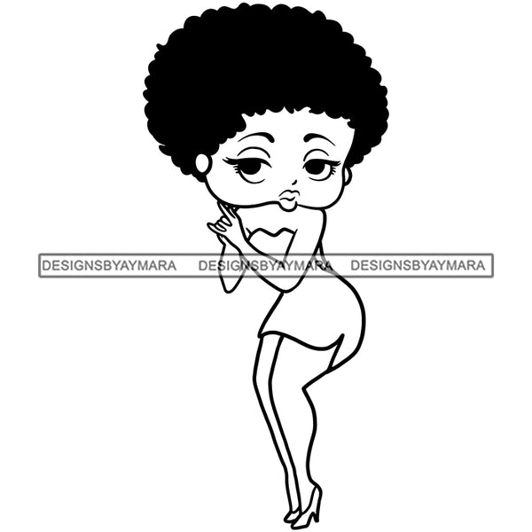 Afro Cute Sexy Betty Sensual Curvy Short Dress Boss Lady Big Eyes Queen Melanin Curly Afro Hair Style SVG PNG JPG Cutting Files For Silhouette Cricut More