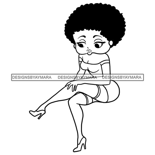 Afro Cute Sexy Betty Sensual Curvy Boss Lady Big Eyes Queen Melanin Curly Afro Hair Style SVG PNG JPG Cutting Files For Silhouette Cricut More