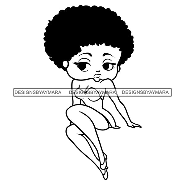 Afro Cute Sexy Betty Sensual Curvy Boss Lady Big Eyes Queen Melanin Curly Afro Hair Style SVG PNG JPG Cutting Files For Silhouette Cricut More