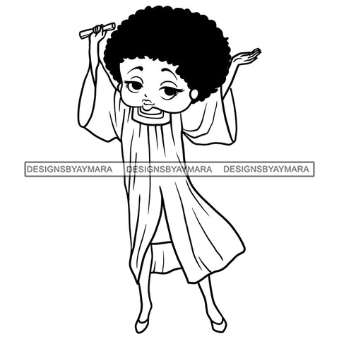 Afro Cute Sexy Betty Graduation Boss Lady Big Eyes Queen Melanin Curly Afro Hair Style SVG PNG JPG Cutting Files For Silhouette Cricut More