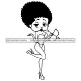 Afro Cute Sexy Betty Cupid Holding Arrow Sensual Curvy Boss Lady Big Eyes Queen Melanin Curly Afro Hair Style SVG PNG JPG Cutting Files For Silhouette Cricut More