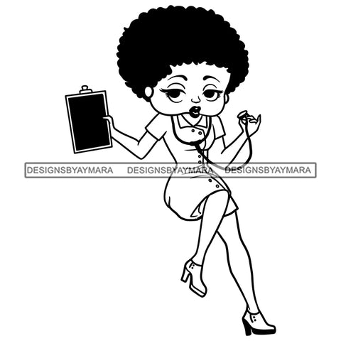 Afro Cute Sexy Betty Nurse Sensual Curvy Boss Lady Big Eyes Queen Melanin Curly Afro Hair Style SVG PNG JPG Cutting Files For Silhouette Cricut More