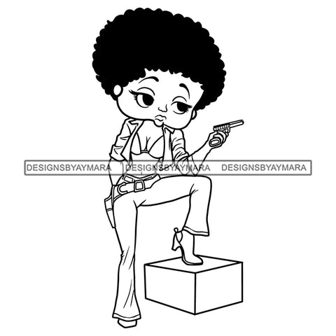 Afro Cute Sexy Cowboy Cowgirl Betty Sensual Curvy Boss Lady Big Eyes Queen Melanin Curly Afro Hair Style SVG PNG JPG Cutting Files For Silhouette Cricut More