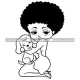 Afro Cute Sexy Betty Holding A Puppy Dog Sensual Curvy Boss Lady Big Eyes Queen Melanin Curly Afro Hair Style SVG PNG JPG Cutting Files For Silhouette Cricut More