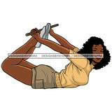 Black Woman Stretching Yoga Exercise Holding Stick Wearing Shorts Shirt Curly Hairs Style Girl Red Lipstick Makeup Magic Melanin Nubian African American Lady SVG JPG PNG Vector Clipart Cricut Silhouette Cut Cutting
