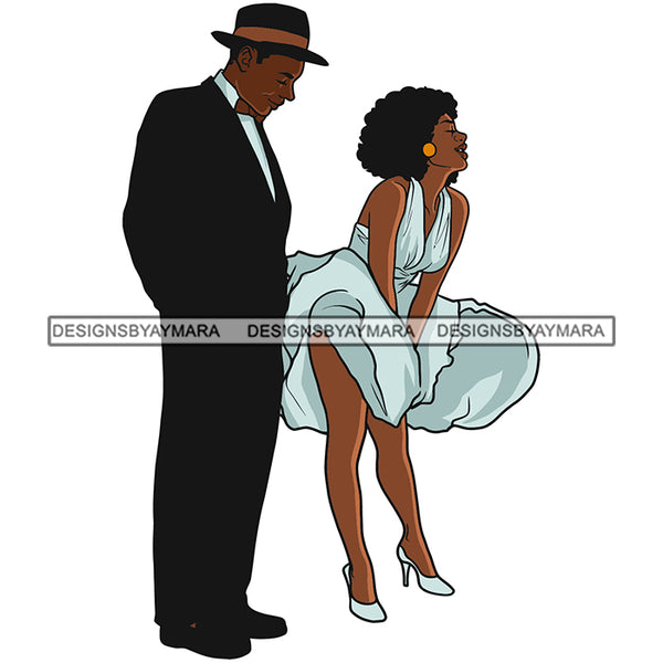 Black Couple Man Suit Bow Relationship Love Partners Hot Sexy Woman Wearing Blue Dress Curly Hairs Style Girl Golden Gold Earrings Jewelry Magic Melanin Nubian African American Lady SVG JPG PNG Vector Clipart Cricut Silhouette Cut Cutting