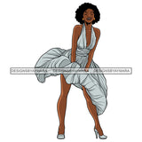 Black Woman Wearing Hot Sexy Dress High Heals Showing Cleavage Eye Closed Curly Hairs Style Girl Gold Golden Jewelry Earrings Makeup Black Lipstick Magic Melanin Nubian African American Lady SVG JPG PNG Vector Clipart Cricut Silhouette Cut Cutting