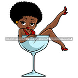 Afro Cute Sexy Betty Sensual Curvy  Martini Glass Boss Lady Big Eyes Queen Melanin Curly Afro Hair Style SVG PNG JPG Cutting Files For Silhouette Cricut More