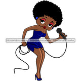 Afro Cute Sexy Betty Singing Singer Microphone Sensual Curvy Boss Lady Big Eyes Queen Melanin Curly Afro Hair Style SVG PNG JPG Cutting Files For Silhouette Cricut More