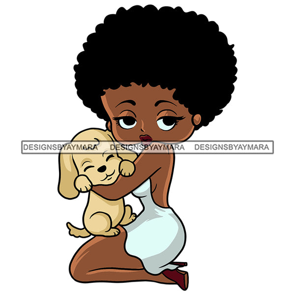 Afro Cute Sexy Betty With Puppy Sensual Curvy Boss Lady Big Eyes Queen Melanin Curly Afro Hair Style SVG PNG JPG Cutting Files For Silhouette Cricut More