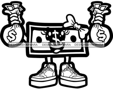 Money Bill Holding Money Bags Sneakers SVG PNG JPG Cut Files For Silhouette Cricut and More!