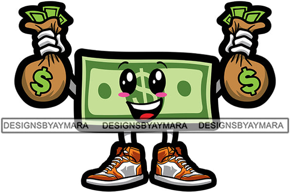Money Bill Holding Money Bags Sneakers SVG PNG JPG Cut Files For Silhouette Cricut and More!