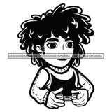 Teenager Boy Playing Video Game Having Fun Competitive Entertainment Illustration B/W SVG JPG PNG Vector Clipart Cricut Silhouette Cut Cutting