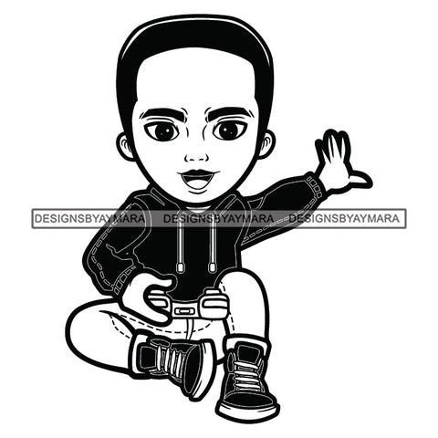 Teenager Boy Sitting Floor Playing Video Game Enjoying Excited Illustration B/W SVG JPG PNG Vector Clipart Cricut Silhouette Cut Cutting