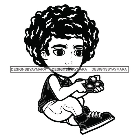 Teenager Boy Sitting Floor Playing Video Game Student Having Fun Illustration B/W SVG JPG PNG Vector Clipart Cricut Silhouette Cut Cutting