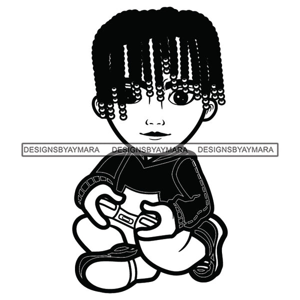 Teenager Boy Sitting Floor Playing Video Game Everyday Every Weekend Illustration B/W SVG JPG PNG Vector Clipart Cricut Silhouette Cut Cutting