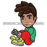 Teenager Boy Sitting Floor Playing Video Game Student School Illustration SVG JPG PNG Vector Clipart Cricut Silhouette Cut Cutting