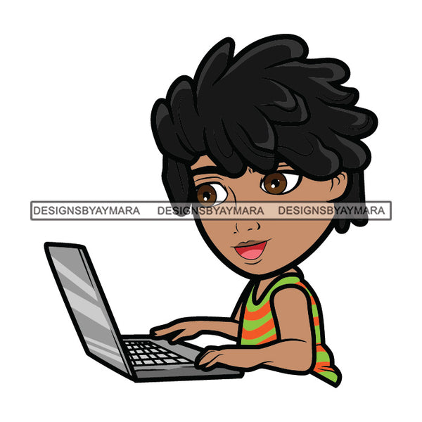 Teenager Boy Sitting Playing Video Game Laptop Online Illustration B/W SVG JPG PNG Vector Clipart Cricut Silhouette Cut Cutting