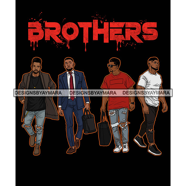 Dripping Brothers Word On Top Black Men Friends Having Fun Black Background SVG JPG PNG Vector Clipart Cricut Silhouette Cut Cutting