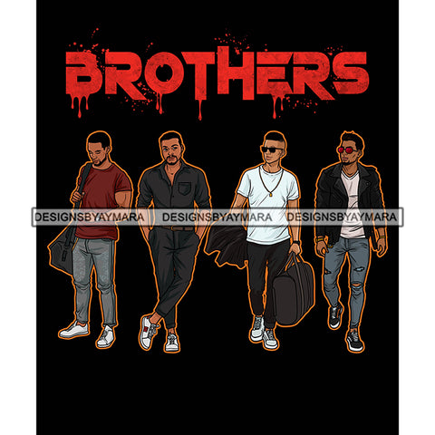 Dripping Brothers Word On Top Black Men Friends Adventure Black Background SVG JPG PNG Vector Clipart Cricut Silhouette Cut Cutting