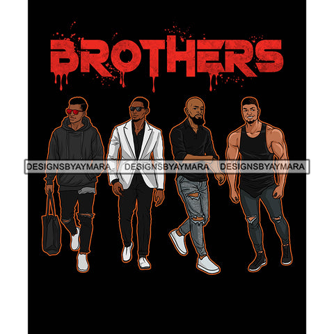 Dripping Brothers Word On Top Black Men Friends Buddies Together Black Background SVG JPG PNG Vector Clipart Cricut Silhouette Cut Cutting