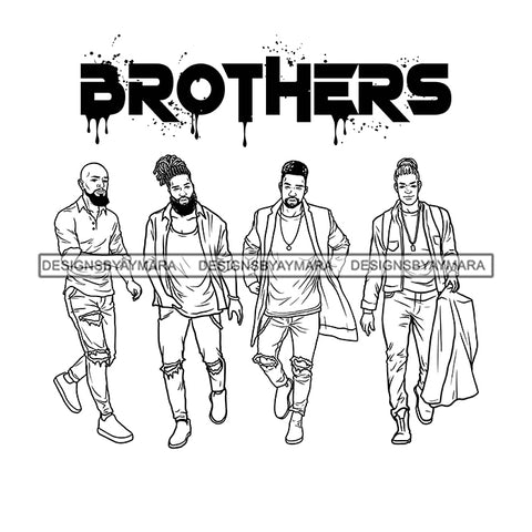 Dripping Brothers Word On Top Black Men Friends Great Time Illustration B/W SVG JPG PNG Vector Clipart Cricut Silhouette Cut Cutting