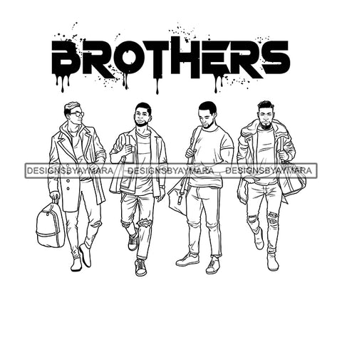 Dripping Brothers Word On Top Black Men Real Friends Trip Illustration B/W SVG JPG PNG Vector Clipart Cricut Silhouette Cut Cutting