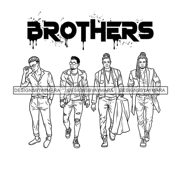 Dripping Brothers Word On Top Black Men Close Friends Trip Illustration B/W SVG JPG PNG Vector Clipart Cricut Silhouette Cut Cutting