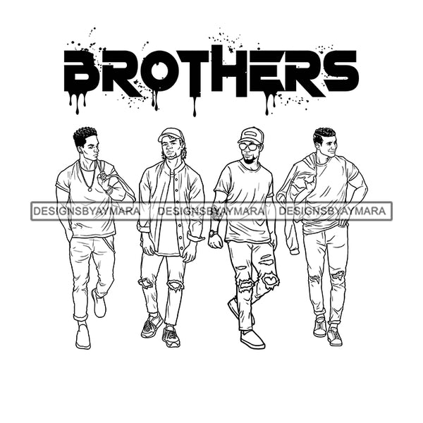 Dripping Brothers Word On Top Black Men Best Friends Travel Illustration B/W SVG JPG PNG Vector Clipart Cricut Silhouette Cut Cutting