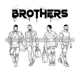 Dripping Brothers Word On Top Black Men Friends Having Fun Illustration B/W SVG JPG PNG Vector Clipart Cricut Silhouette Cut Cutting