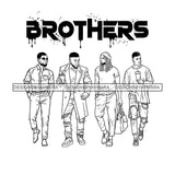 Dripping Brothers Word On Top Black Men Friends Road Trip Illustration B/W SVG JPG PNG Vector Clipart Cricut Silhouette Cut Cutting