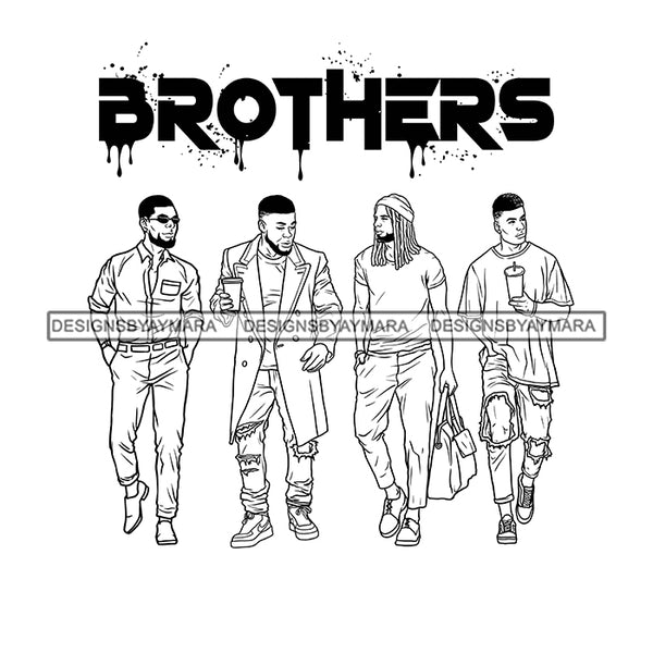 Dripping Brothers Word On Top Black Men Friends Road Trip Illustration B/W SVG JPG PNG Vector Clipart Cricut Silhouette Cut Cutting