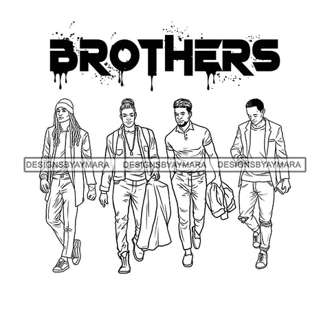 Dripping Brothers Word On Top Black Men Friends Family Reunion Illustration B/W SVG JPG PNG Vector Clipart Cricut Silhouette Cut Cutting