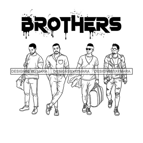 Dripping Brothers Word On Top Black Men Friends Adventure Illustration B/W SVG JPG PNG Vector Clipart Cricut Silhouette Cut Cutting