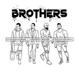 Dripping Brothers Word On Top Black Men Friends Buddies Together Illustration B/W SVG JPG PNG Vector Clipart Cricut Silhouette Cut Cutting