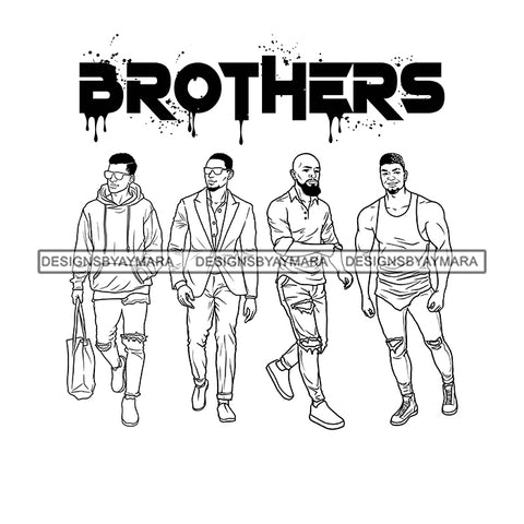 Dripping Brothers Word On Top Black Men Friends Buddies Together Illustration B/W SVG JPG PNG Vector Clipart Cricut Silhouette Cut Cutting