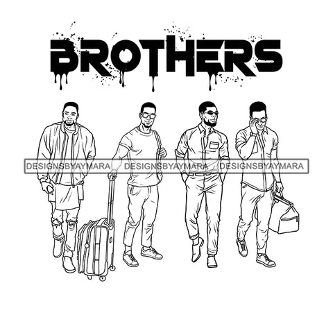 Dripping Brothers Word On Top Black Men Friends Getaway Illustration B/W SVG JPG PNG Vector Clipart Cricut Silhouette Cut Cutting