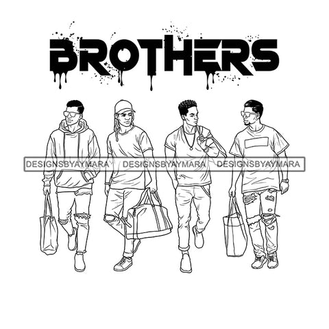 Dripping Brothers Word On Top Black Men Friends Trip Illustration B/W SVG JPG PNG Vector Clipart Cricut Silhouette Cut Cutting