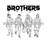 Dripping Brothers Word On Top Black Men Friends Vacation Illustration B/W SVG JPG PNG Vector Clipart Cricut Silhouette Cut Cutting