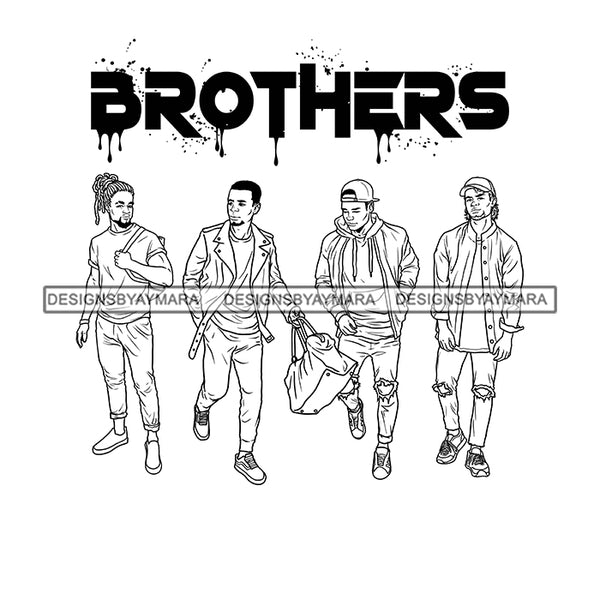 Dripping Brothers Word On Top Black Men Friends Vacation Illustration B/W SVG JPG PNG Vector Clipart Cricut Silhouette Cut Cutting