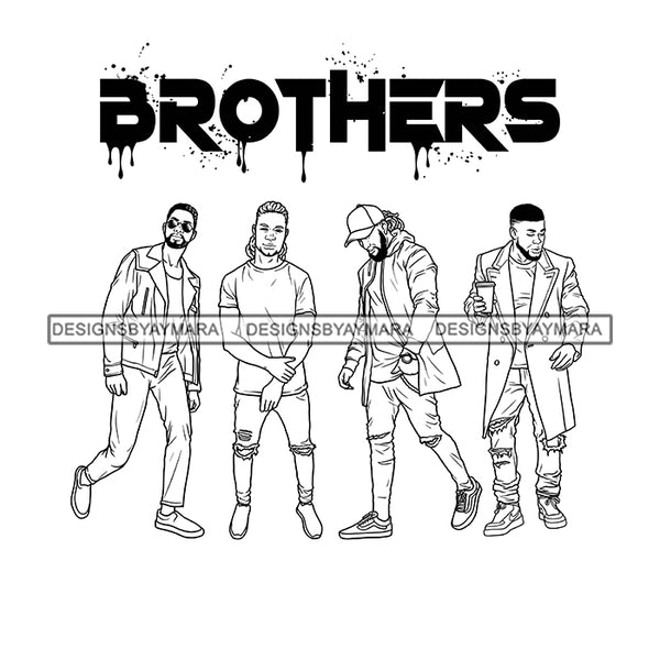 Dripping Brothers Word On Top Black Men Friends Travelers Illustration B/W SVG JPG PNG Vector Clipart Cricut Silhouette Cut Cutting