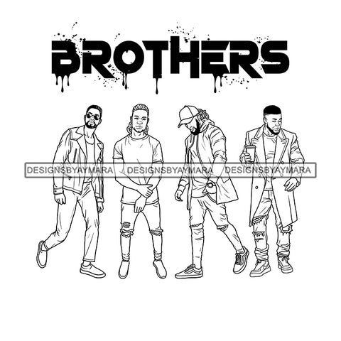 Dripping Brothers Word On Top Black Men Friends Travelers Illustration B/W SVG JPG PNG Vector Clipart Cricut Silhouette Cut Cutting