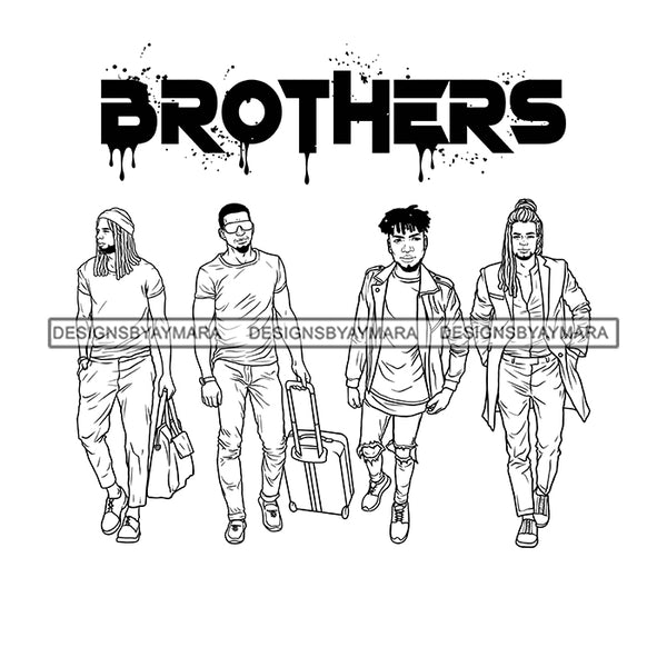 Dripping Brothers Word On Top Black Men Friends Journey Illustration B/W SVG JPG PNG Vector Clipart Cricut Silhouette Cut Cutting