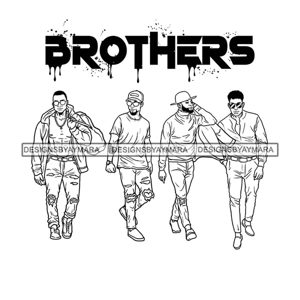 Dripping Brothers Word On Top Black Men Friends Buddies Illustration B/W SVG JPG PNG Vector Clipart Cricut Silhouette Cut Cutting