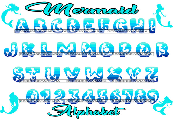 Bundle 36 Mermaid Fairy Fantasy Alphabet Words Letters Numbers Creation Kit SVG JPG PNG Layered Cutting Files For Silhouette Cricut and More