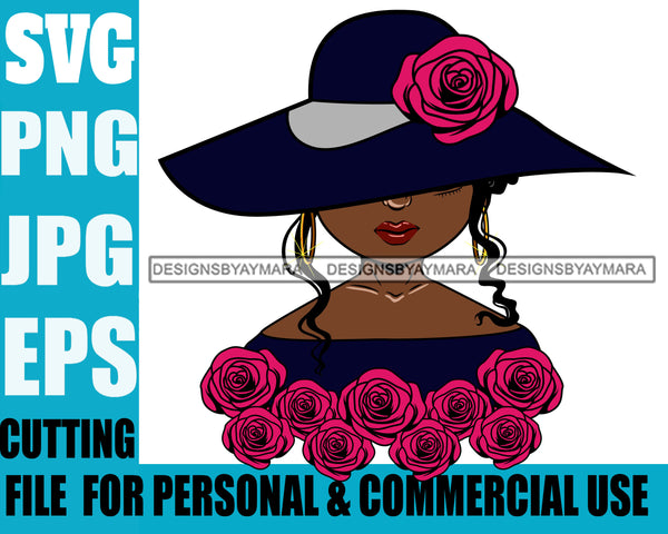 Afro Cute Lili Woman Wearing Hat Classy Boujee Style Flowers Black Girl Magic Melanin Popping Hipster Girl SVG JPG PNG Layered Cutting Files For Silhouette Cricut and More