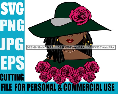 Afro Cute Lili Woman Wearing Hat Classy Boujee Style Flowers Black Girl Magic Melanin Popping Hipster Girl SVG JPG PNG Layered Cutting Files For Silhouette Cricut and More