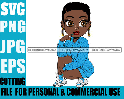 Afro Cute Lili Woman Afro Puff Short Hairstyle Squatting Position Black Girl Magic Melanin Popping Hipster Girl SVG JPG PNG Layered Cutting Files For Silhouette Cricut and More