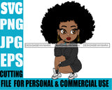 Afro Cute Lili Woman Afro Puff Hairstyle Squatting Position Black Girl Magic Melanin Popping Hipster Girl SVG JPG PNG Layered Cutting Files For Silhouette Cricut and More